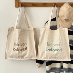 Women Canvas Shoulder Bag Embroidered Daily Shopping Tote Thick Cotton Cloth