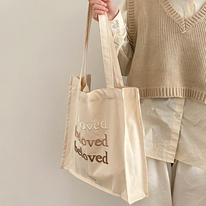 Beloved Embroidery Canvas Shoulder Bag for Women Daily Shopping