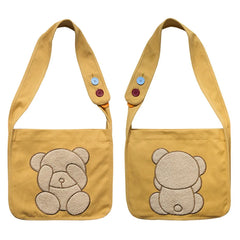 Canvas Shoulder Bag Embroidered Bear Pattern Crossbody Messenger Bag