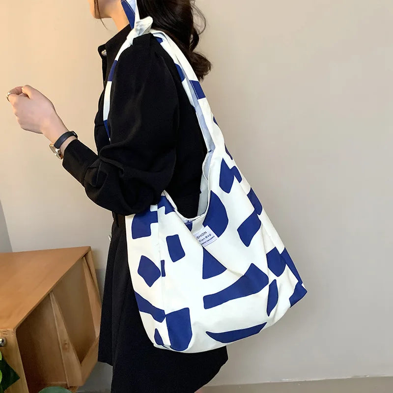 Women Canvas Shoulder Bag Cow Print Shopping Bags Style Tote Handbag