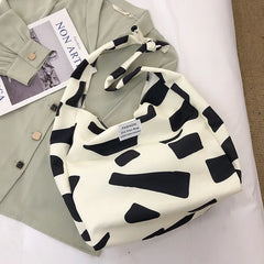 Women Canvas Shoulder Bag Cow Print Shopping Bags Style Tote Handbag
