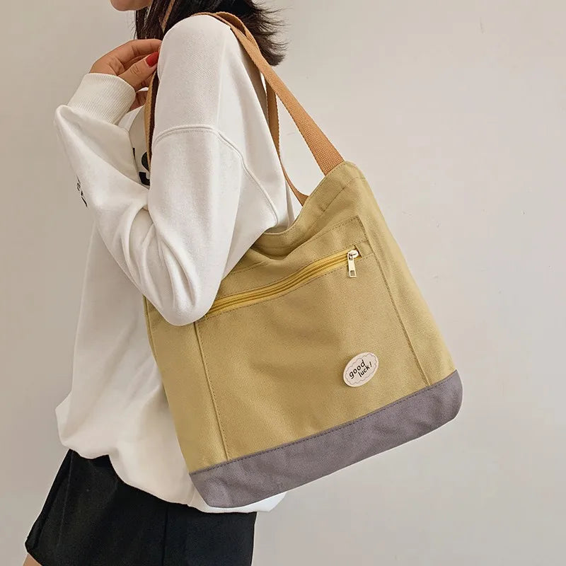 Canvas Shoulder Bag Women Shopping Tote Thick Cotton Handbag Casual Underarm Bag