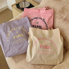 Embroidered Canvas Shoulder Bag for Daily Shopping Girls