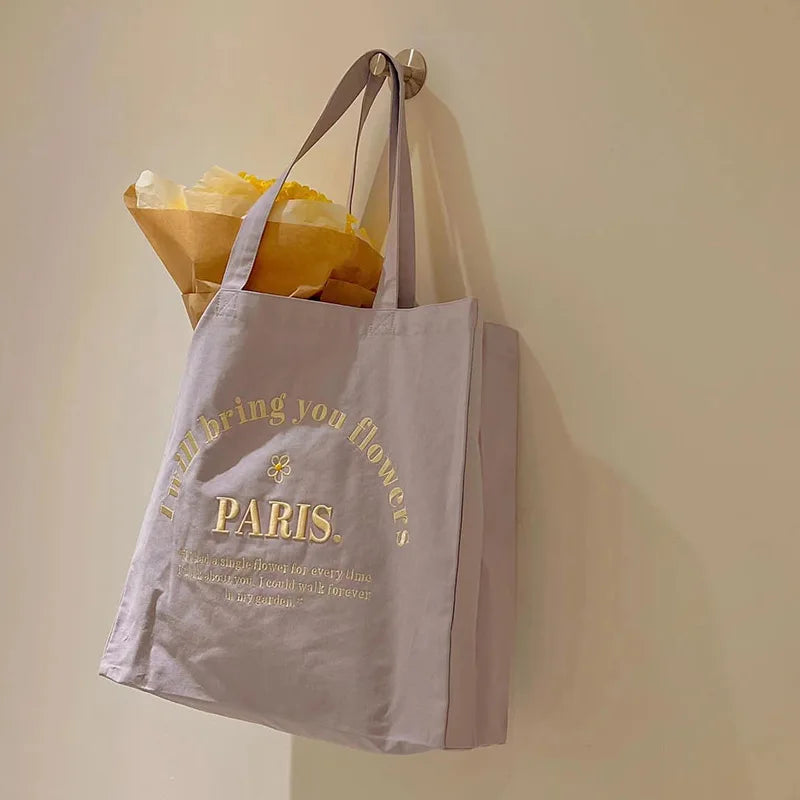 Embroidered Canvas Shoulder Bag for Daily Shopping Girls