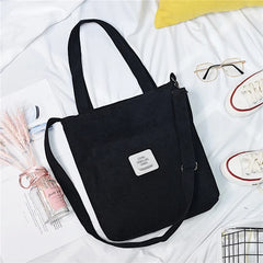 Women Canvas Shoulder Bag Ladies Casual Corduroy Tote Soft Crossbody Bags