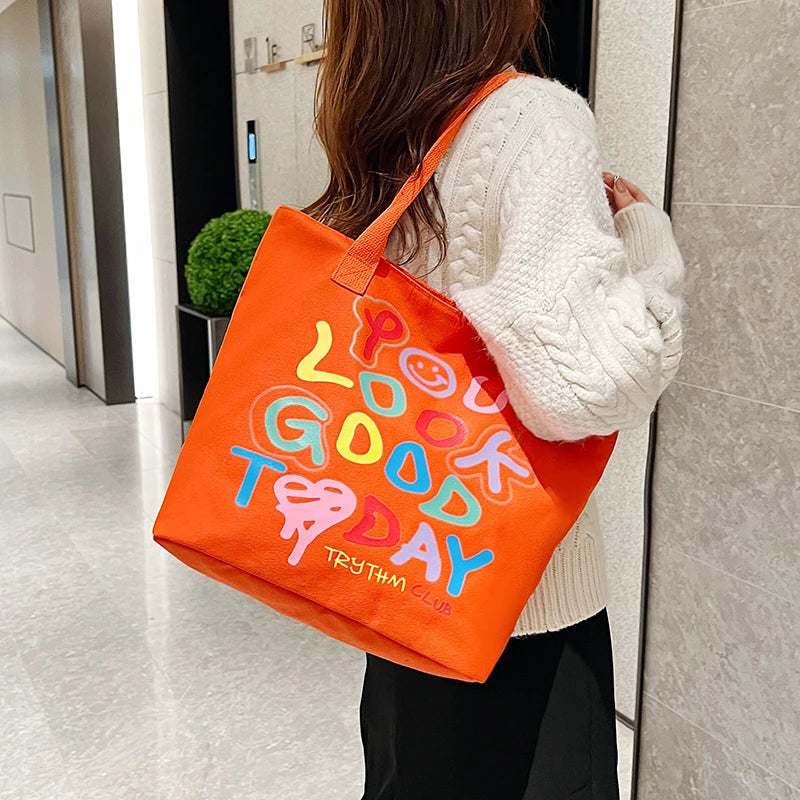 Canvas Shoulder Bag Letter Graffiti Casual Handbag Tote Bag