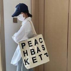 Women Canvas Shoulder Bag Letter Printing Ladies Casual Handbag Tote Bag