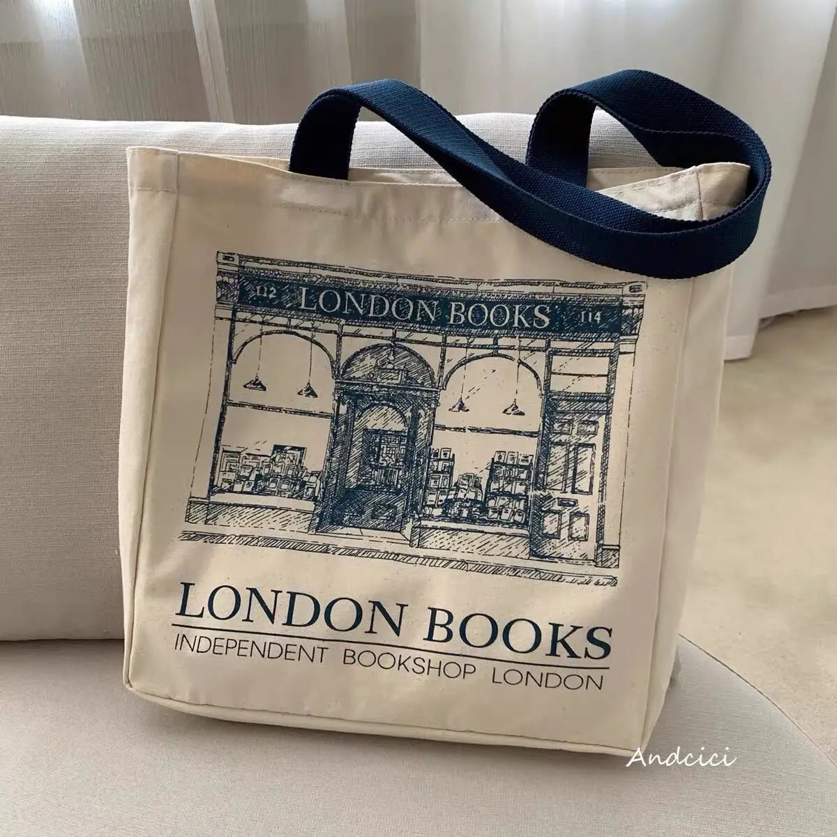 London Books Print Canvas Shoulder Bag Women Casual Handbag Tote