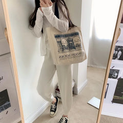 London Books Print Canvas Shoulder Bag Women Casual Handbag Tote
