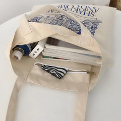 Women Canvas Shoulder Bag Print Ladies Shopping Cotton Cloth