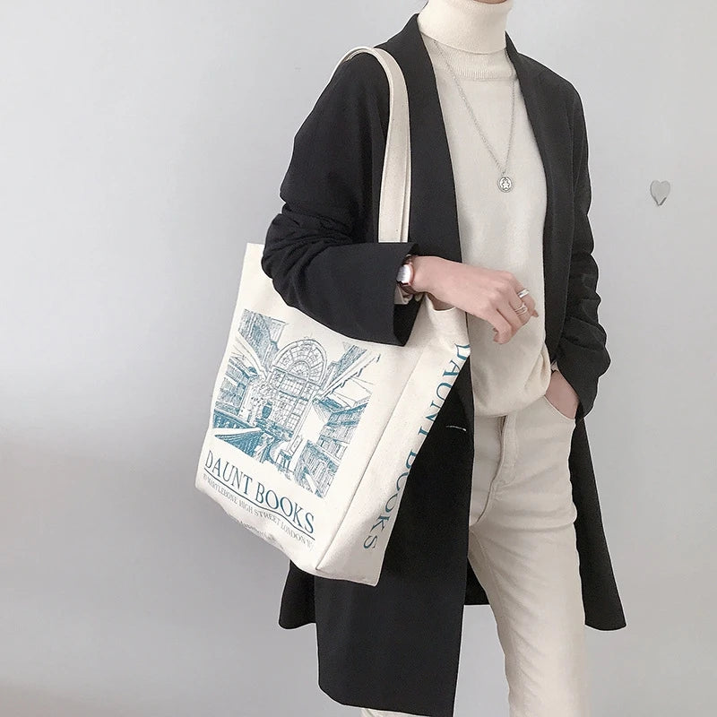 Women Canvas Shoulder Bags Daunt Books Print Tote Female Travel Handbags