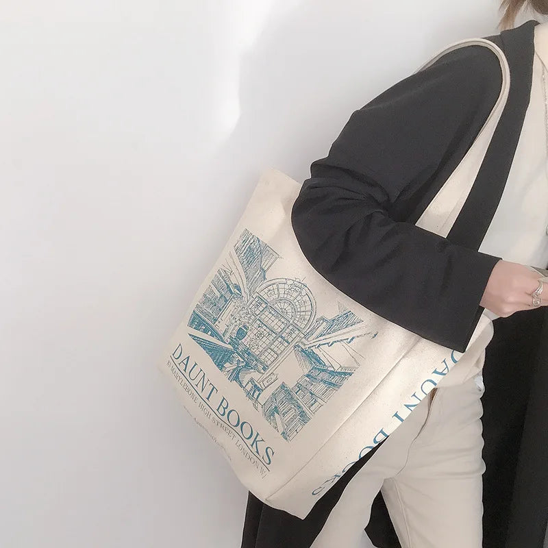 Women Canvas Shoulder Bags Daunt Books Print Tote Female Travel Handbags
