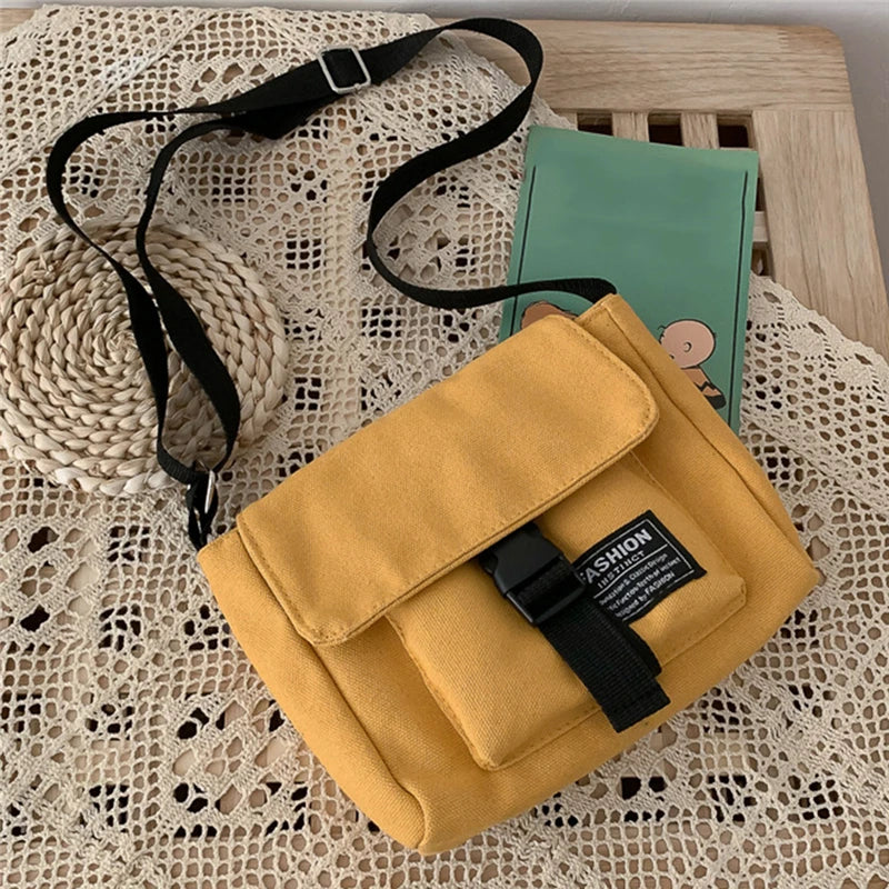 Canvas Shoulder Bag with Frog Pendant