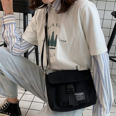 Canvas Shoulder Bag with Frog Pendant