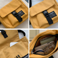 Canvas Shoulder Bag with Frog Pendant