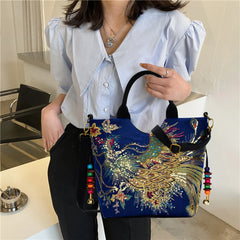 Embroidery Women Canvas Shoulder Bag Ethnic Style Handbag Retro Top-handle Tote