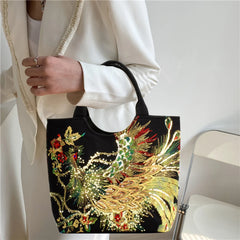 Embroidery Women Canvas Shoulder Bag Ethnic Style Handbag Retro Top-handle Tote