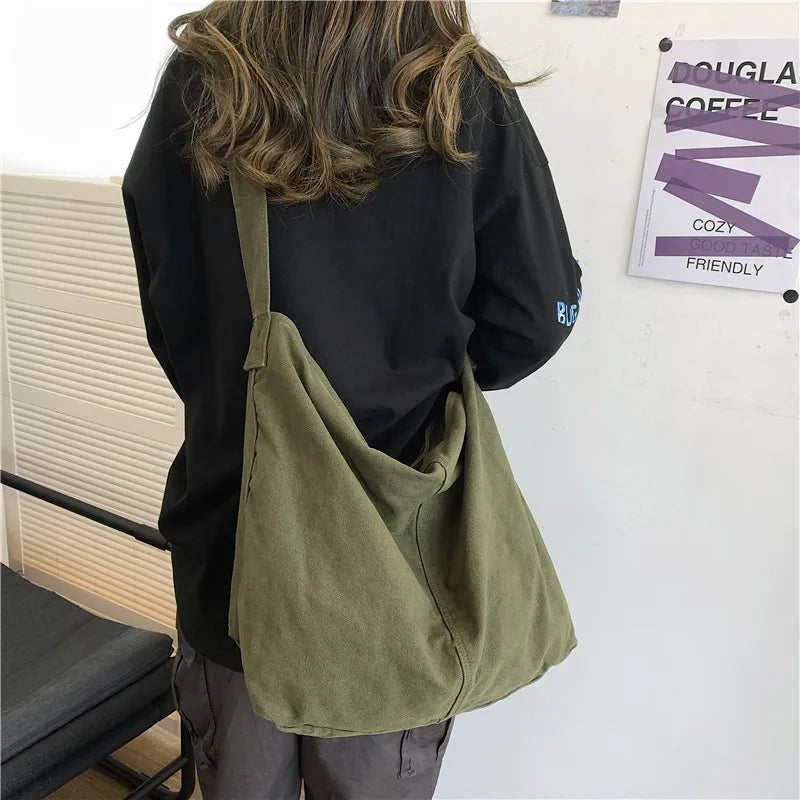 Women Canvas Shoulder Bag Large Capacity Handbag Tote Solid C
