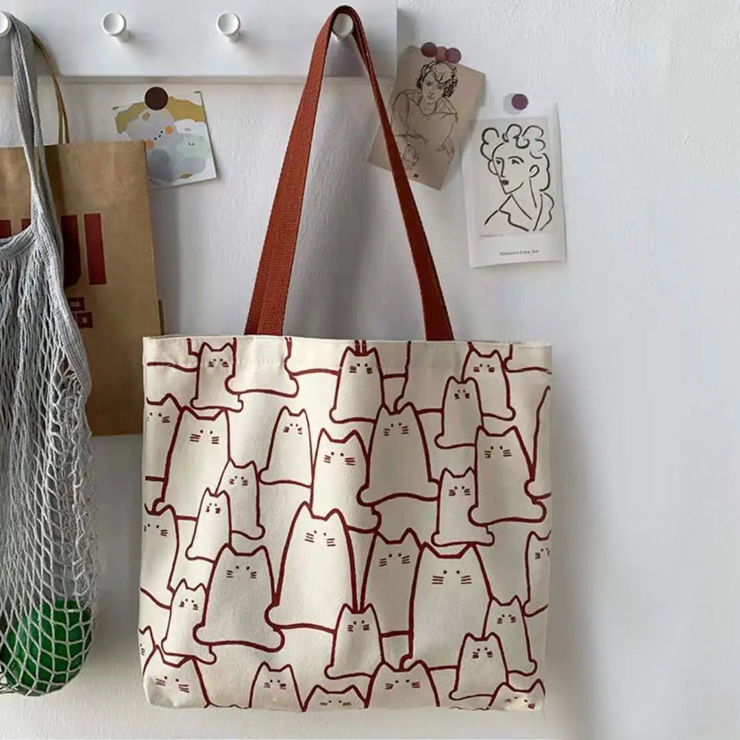 Canvas Shoulder Bags Print Ladies Shopping Bag Cotton Fabric Handbag
