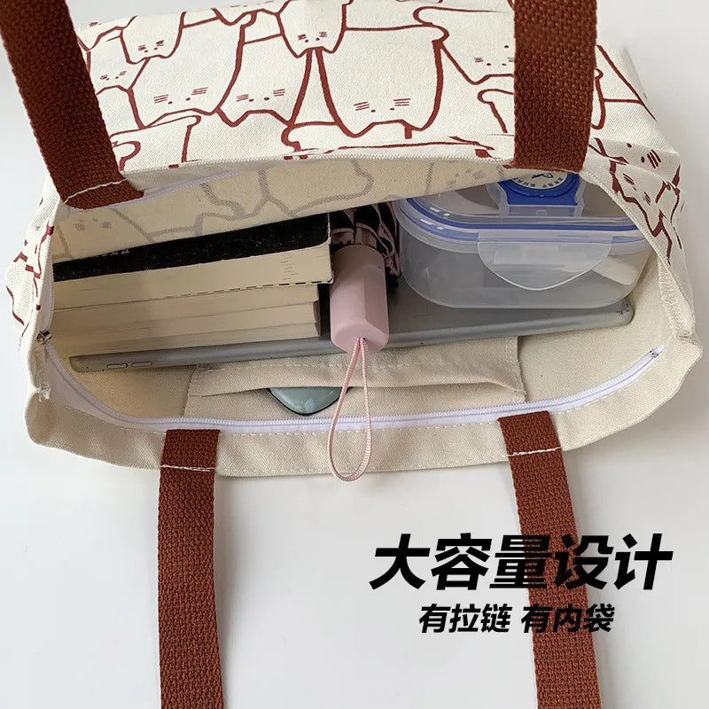 Canvas Shoulder Bags Print Ladies Shopping Bag Cotton Fabric Handbag