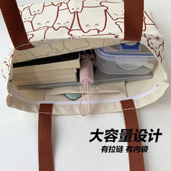 Canvas Shoulder Bags Print Ladies Shopping Bag Cotton Fabric Handbag