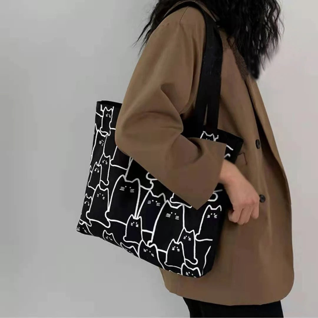 Canvas Shoulder Bags Print Ladies Shopping Bag Cotton Fabric Handbag