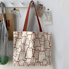 Canvas Shoulder Bags Print Ladies Shopping Bag Cotton Fabric Handbag
