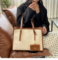 Canvas Shoulder Messenger Bag Leather Handbag Large Crossbody Bucket Bag Tote