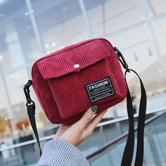 Women Canvas Shoulder Messenger Bag Small Square Bag Corduroy Bag