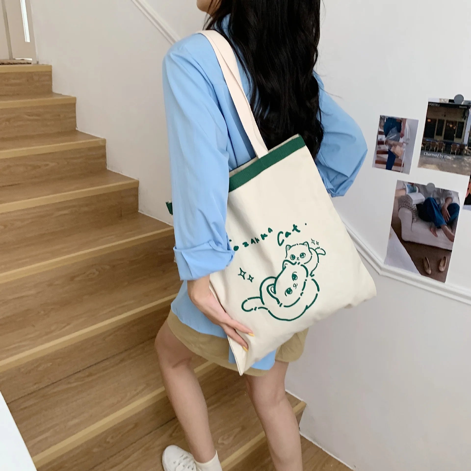 Cartoon Canvas Tote Bag Eco Shopping Large Ladies Handbags