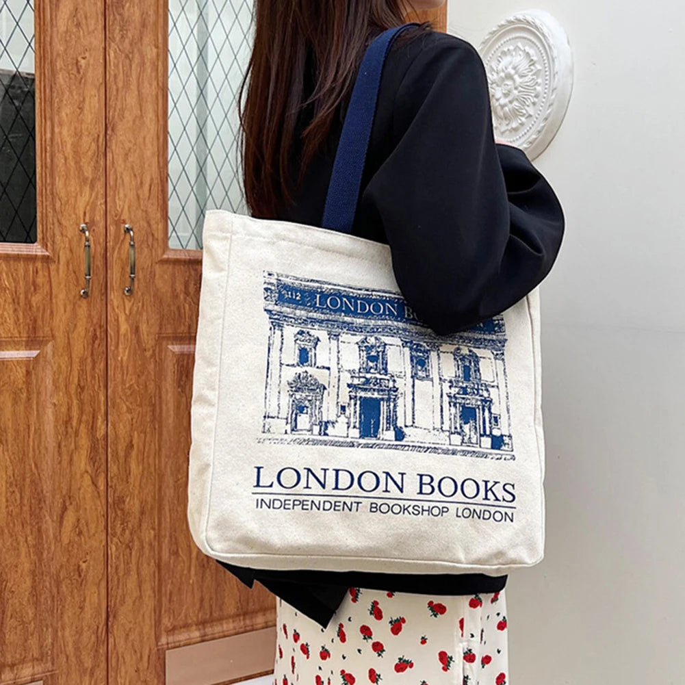 London Bookshop Print Canvas Tote Bag