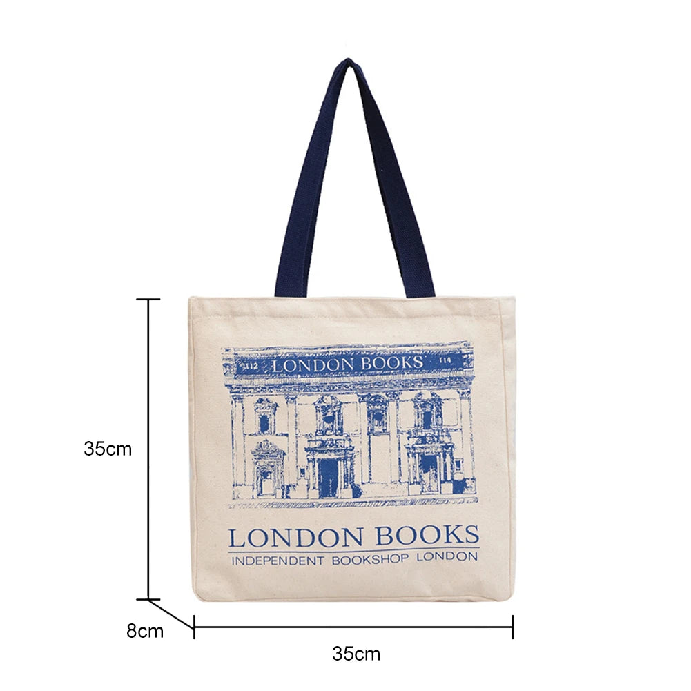 London Bookshop Print Canvas Tote Bag