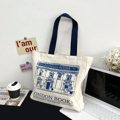 London Bookshop Print Canvas Tote Bag