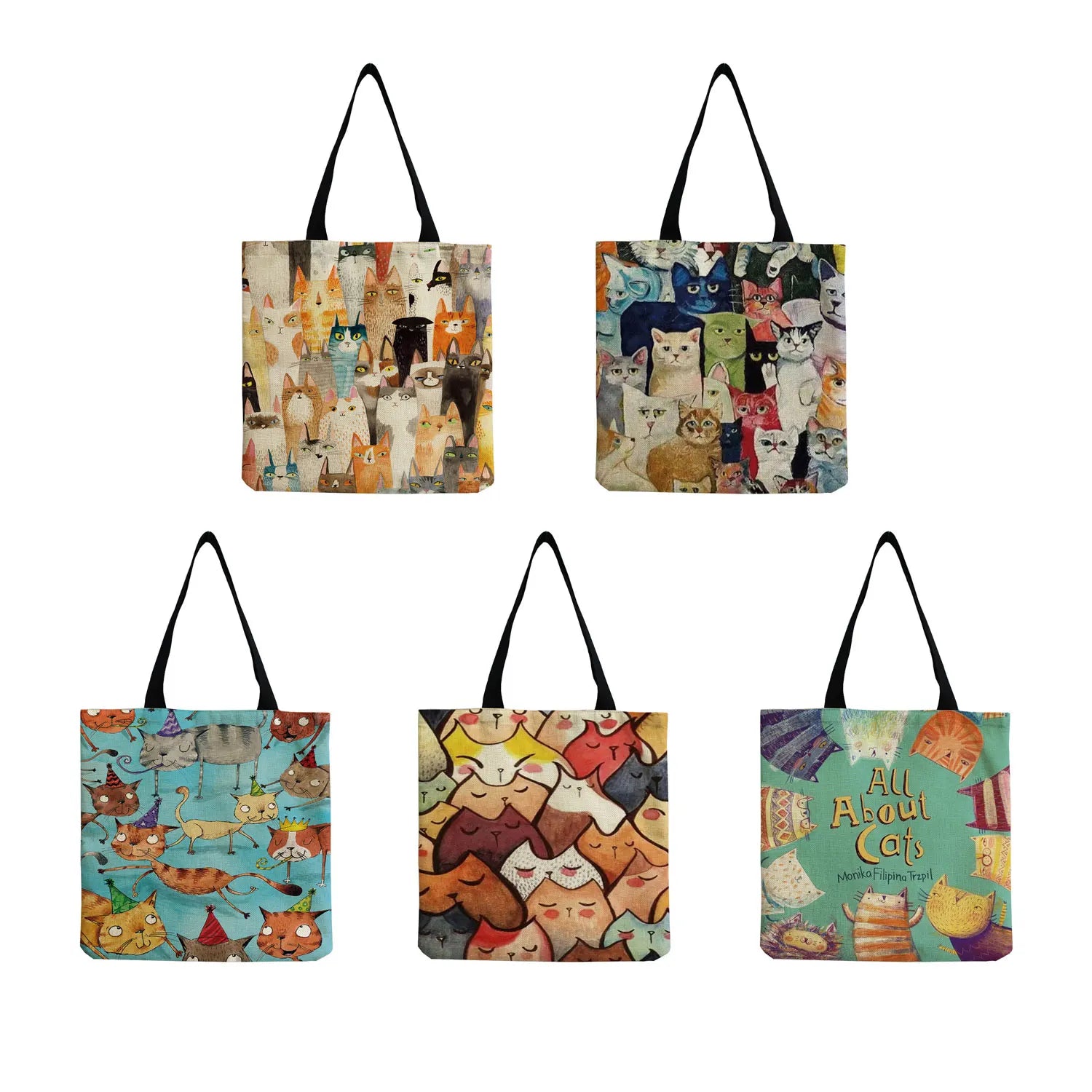 Women Cartoon Cat Beach Bag Shoulder Tote Bag