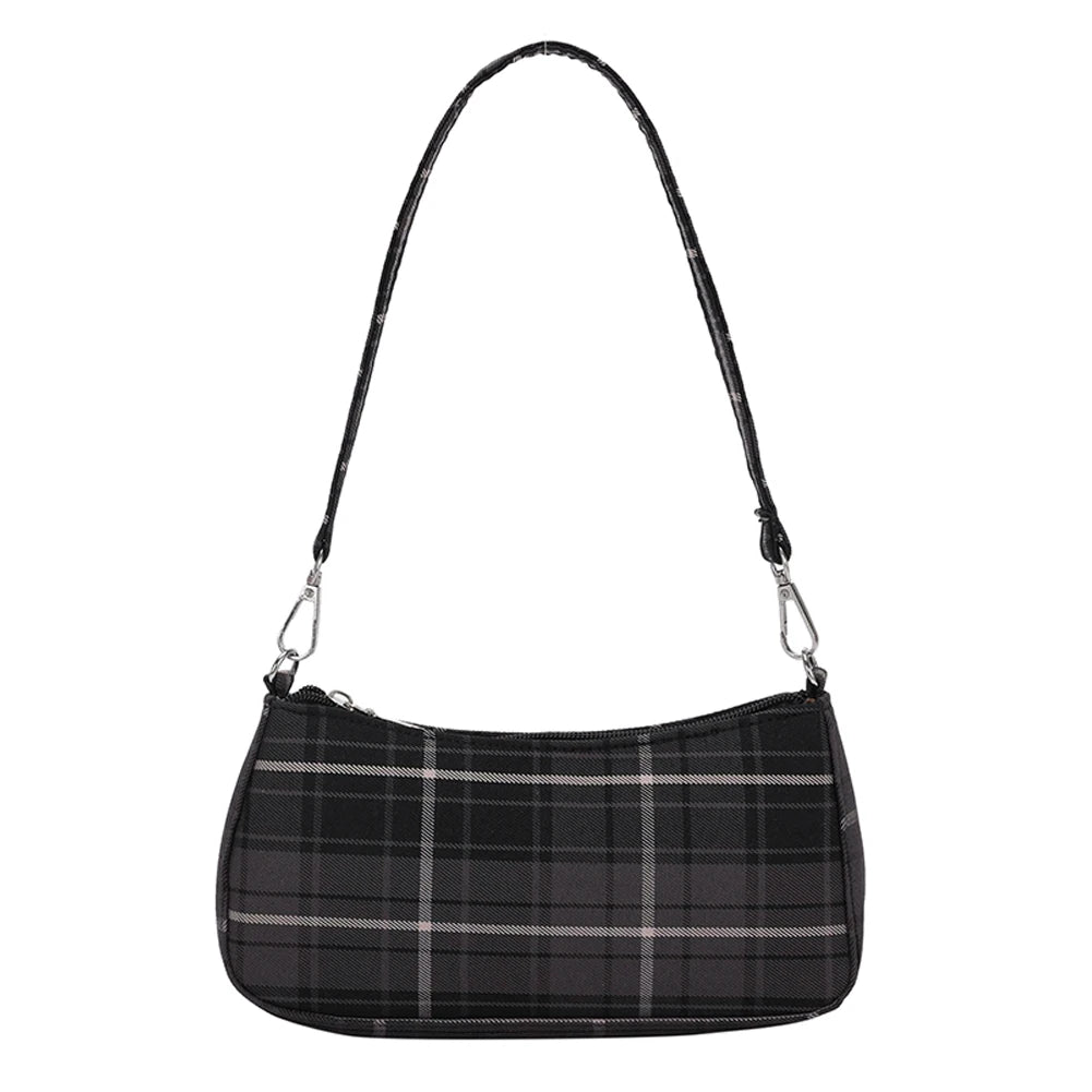 Plaid Printed Soft Underarm Purse Handbag