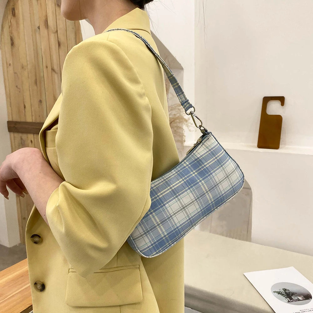 Plaid Printed Soft Underarm Purse Handbag