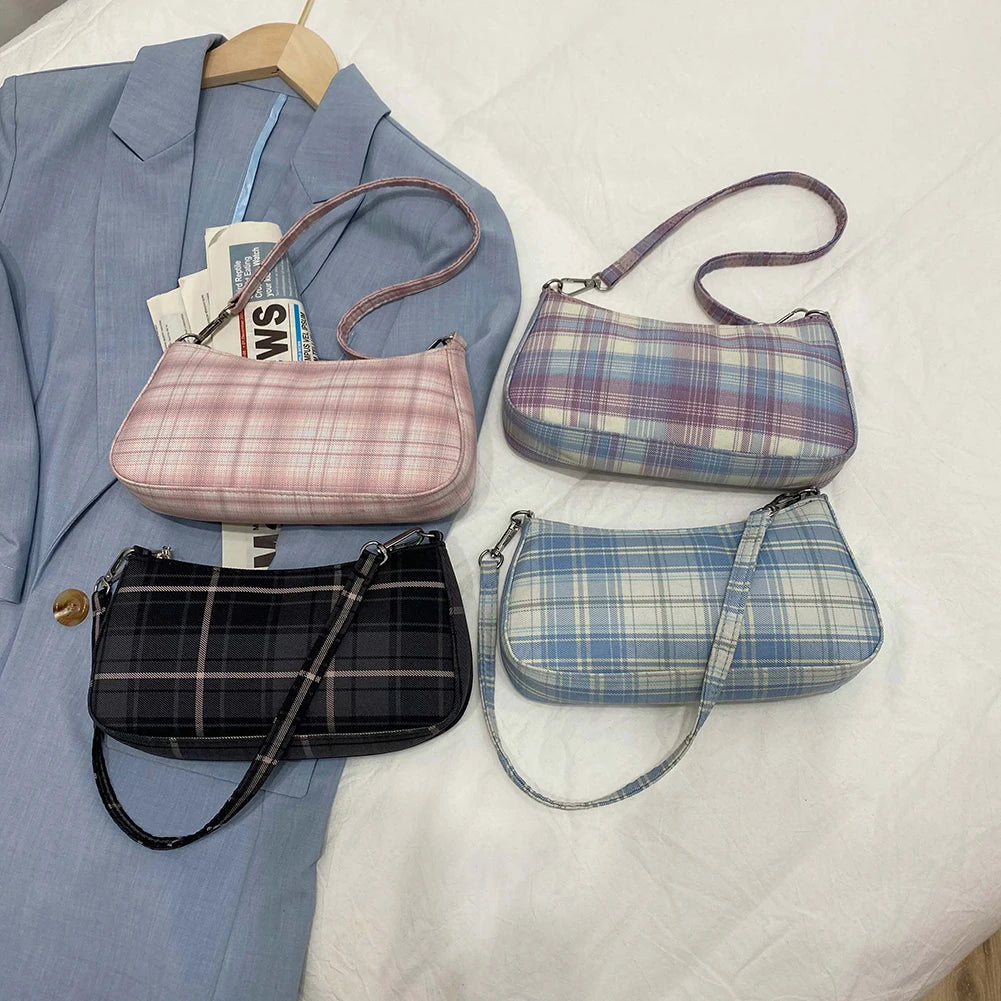 Plaid Printed Soft Underarm Purse Handbag