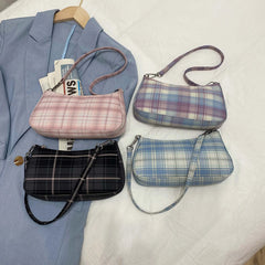 Plaid Printed Soft Underarm Purse Handbag