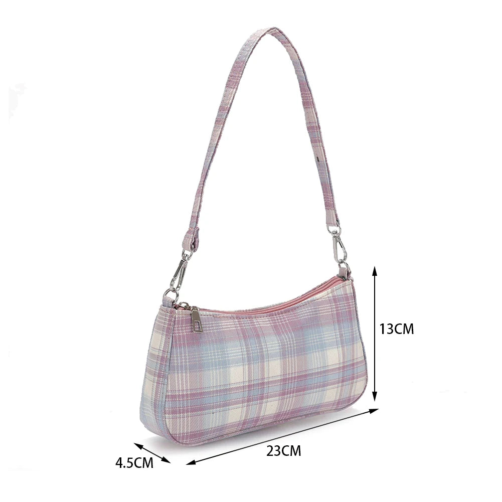 Plaid Printed Soft Underarm Purse Handbag