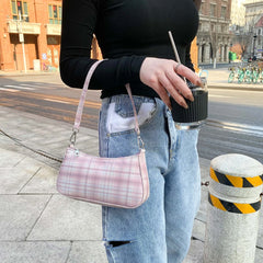 Plaid Printed Soft Underarm Purse Handbag