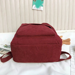 Women Corduroy Backpack with Pendant School Bag Travel College Daypack