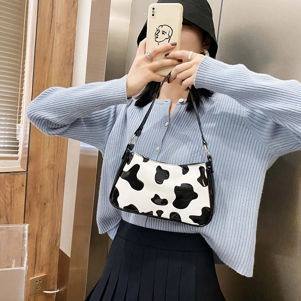 Women PU Leather Animal Cow Printed Shoulder Bag