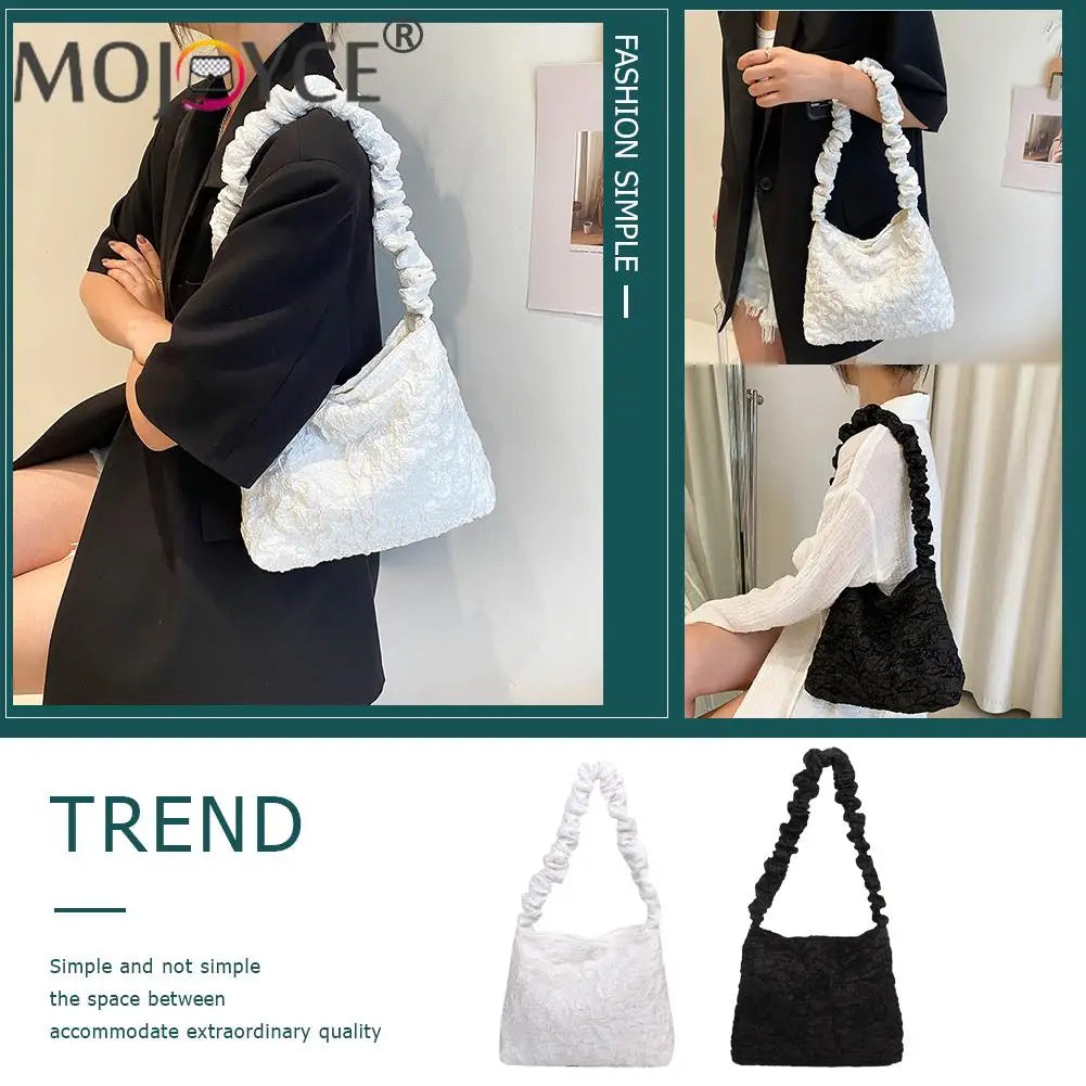 Women Casual Pleated Shoulder Bags Large Tote Shopping Bags