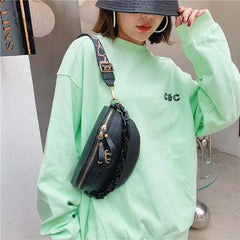 Women Casual Waist Bag Pu Leather Zipper Pouch High Wide Strap Crossbody Bags