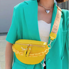 Women Casual Waist Bag Pu Leather Zipper Pouch High Wide Strap Crossbody Bags