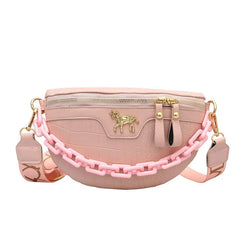 Women Casual Waist Bag Pu Leather Zipper Pouch High Wide Strap Crossbody Bags