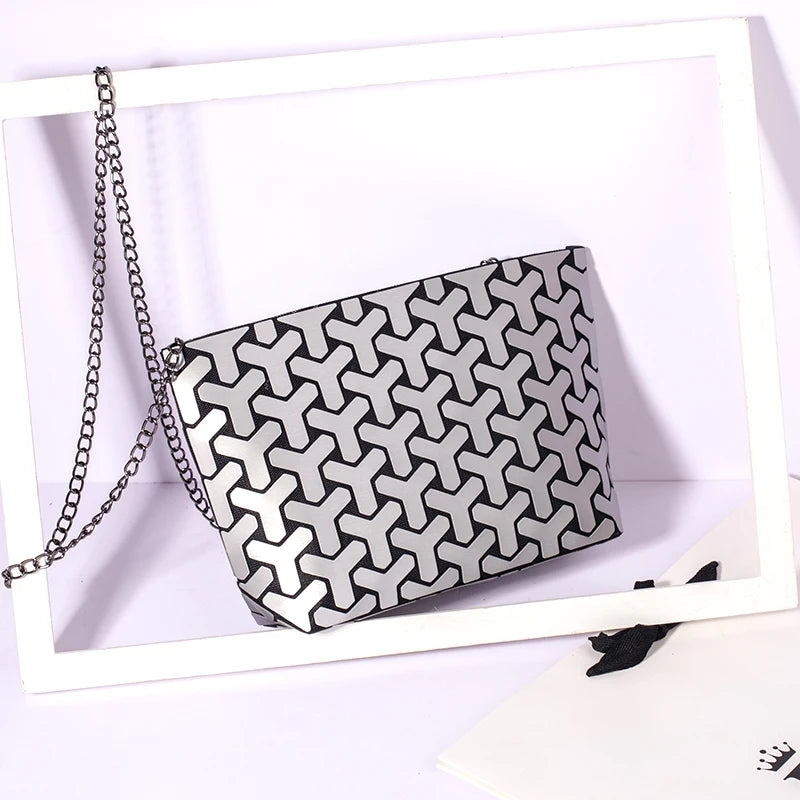Geometric Messenger Crossbody Bag for Women Shoulder Chain Clutch Evening Bag