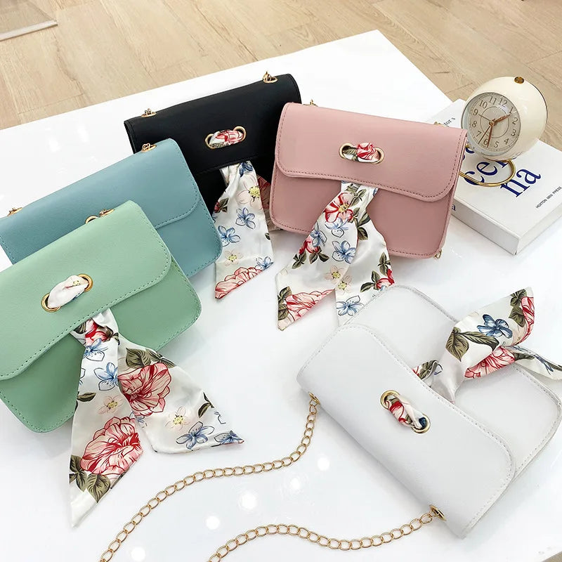 Small Shoulder Bag with Silk Scarf Crossbody Bags for Women