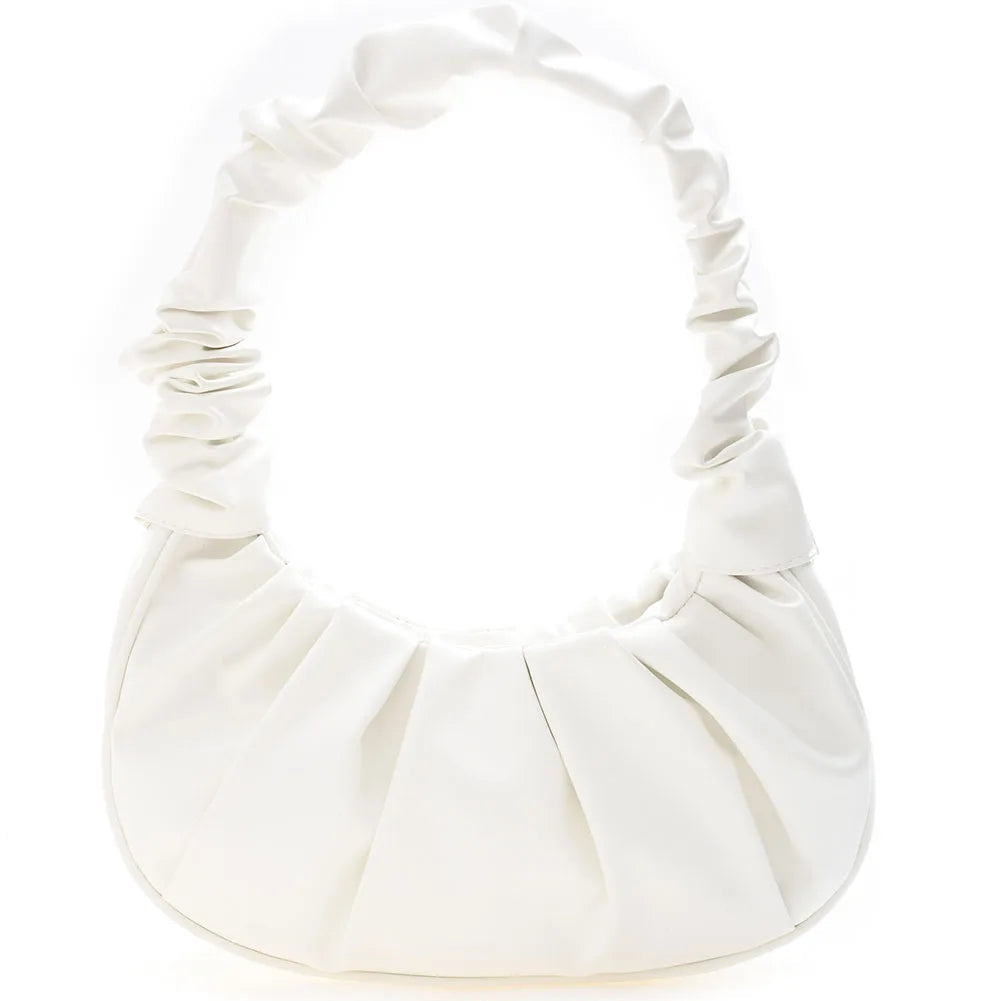Women Cloud Handbag Solid Soft PU Leather Pleated Underarm Bags