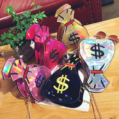 Women Clutch Crossbody Messenger Bags 3D Dollar Laser Bolsa Feminina Handbags